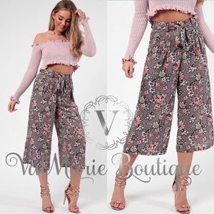 Wide Leg High Waist Floral Print Pants